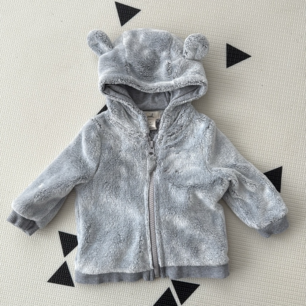 Peek Brand Gray Fleece Baby Outfit with Bear Ears Size 3-6 Months - Picture 3 of 8